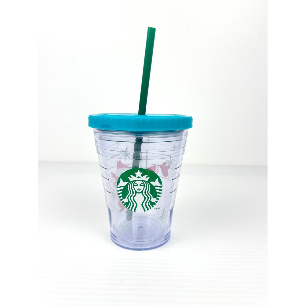 Starbucks Red Fox Winter Stars‎ Acrylic Cold Cup Tumbler Turquoise Lid 12oz